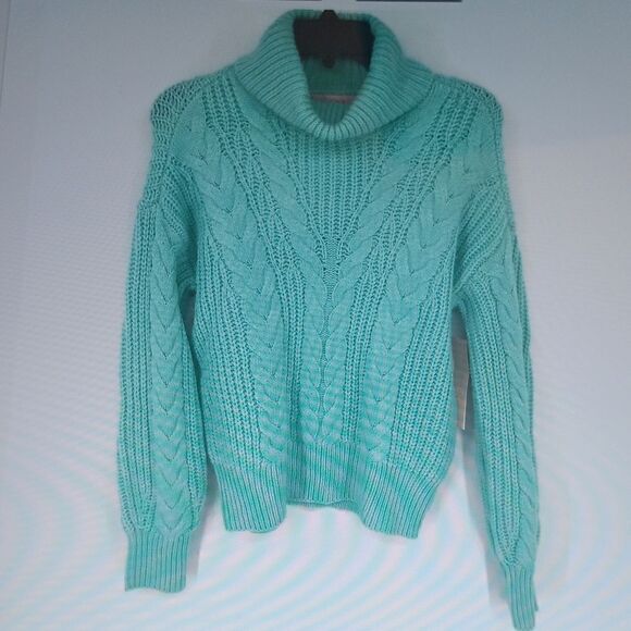 New Crave Fame Cable Knit Sweater Turtleneck Dusty Eggshell Small New - Picture 3 of 5